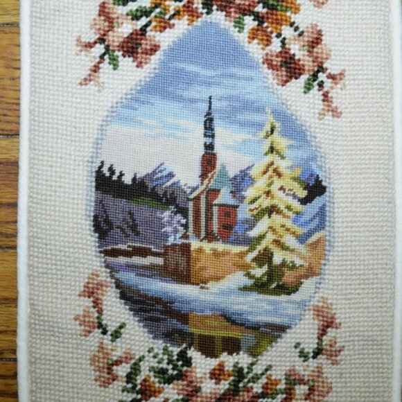 Vintage  Bell Pull Needlepoint With Petite  Changing Seasons Church Wall Decor - Picture 6 of 8